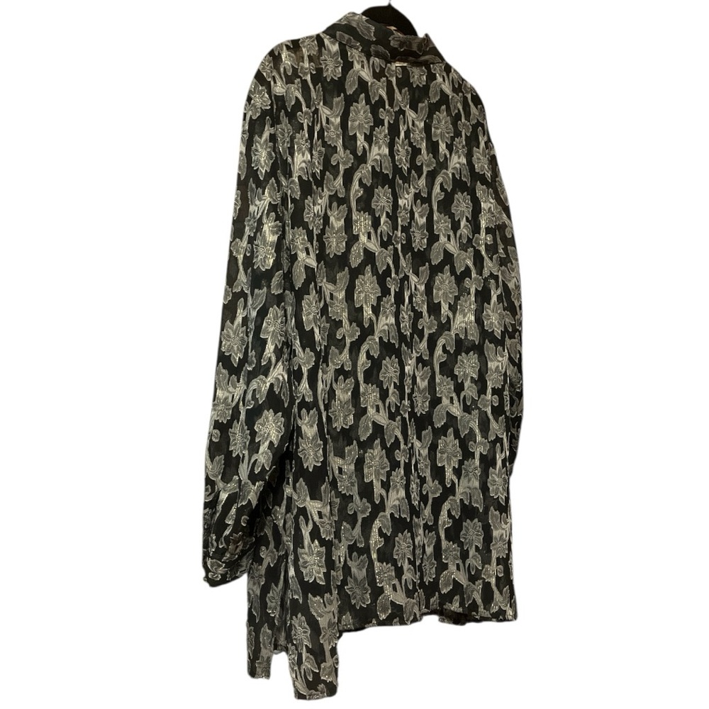 Notations Woman Burnout Gold & Black Metallic Floral Print Button Down Blouse - Picture 4 of 6